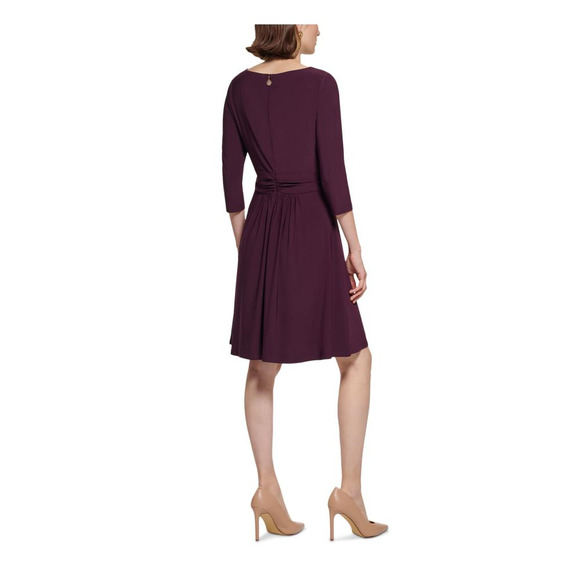 TOMMY HILFIGER Womens Purple Wrap-Front Waist Lined 3/4 Sleeve Dress 12 - Picture 2 of 2